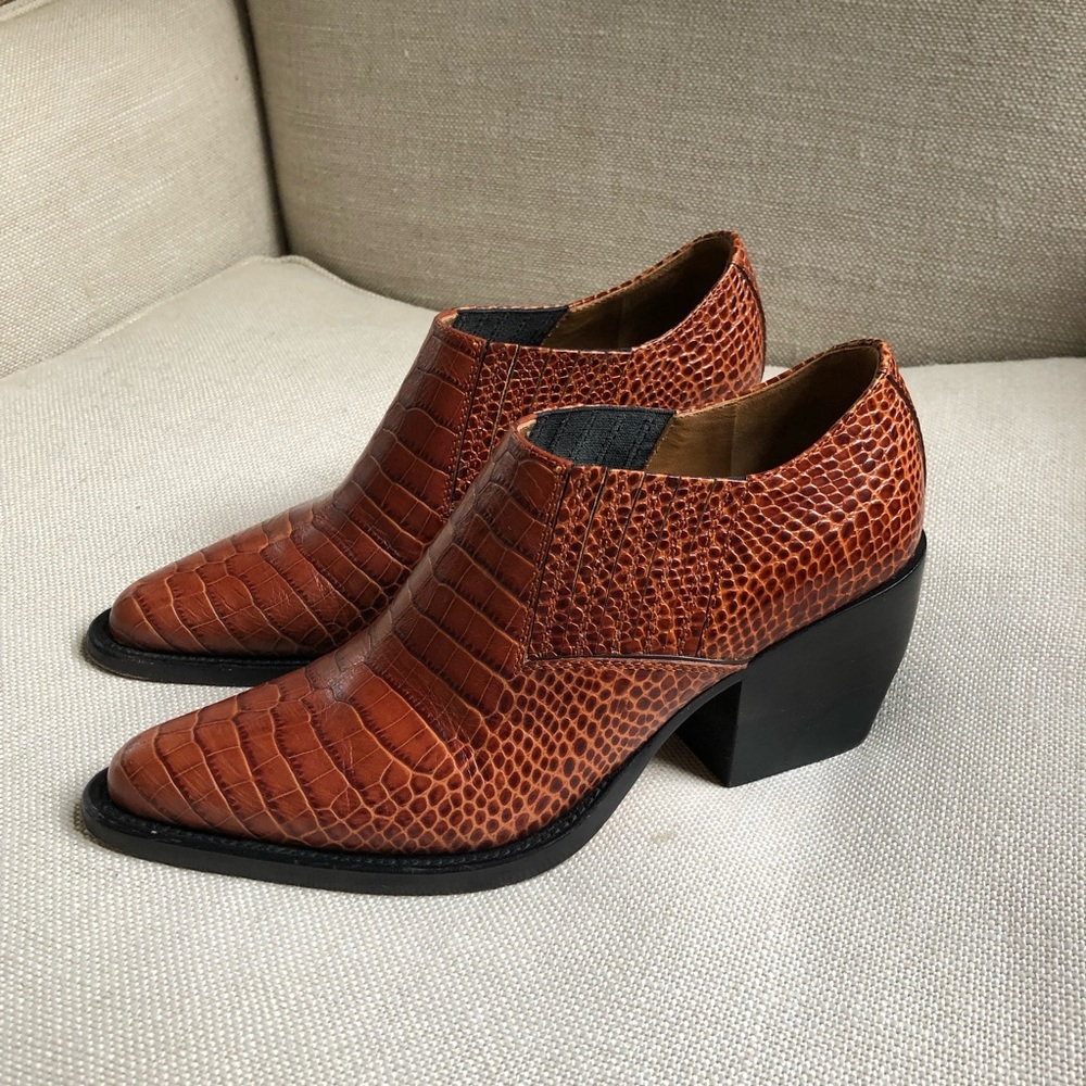 Chloe Rylee Ankle Boots Brown Croc Embossed US 7 EU 37